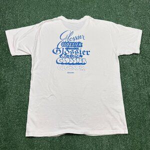 Glossier Birthday Logo T Shirt Size L White Short Sleeve Crew Neck Streetwear